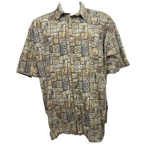 Vintage Hawaiian Shirt Tropical Floral Palm Tapa Style Y2K 3XL‎ Cotton Weekender